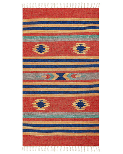 Kilim Handwoven Multicolor Cotton Area Rug 80 x 150 Reversible Tassels