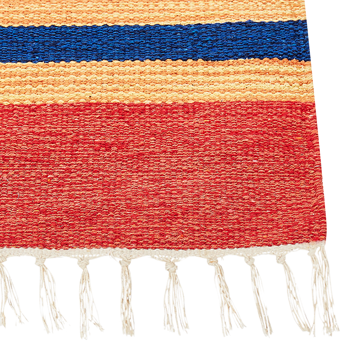 Kilim Handwoven Multicolor Cotton Area Rug 80 x 150 Reversible Tassels