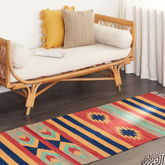 Kilim Home Runner Rug Handwoven Reversible Multicolour 80 x 300cm