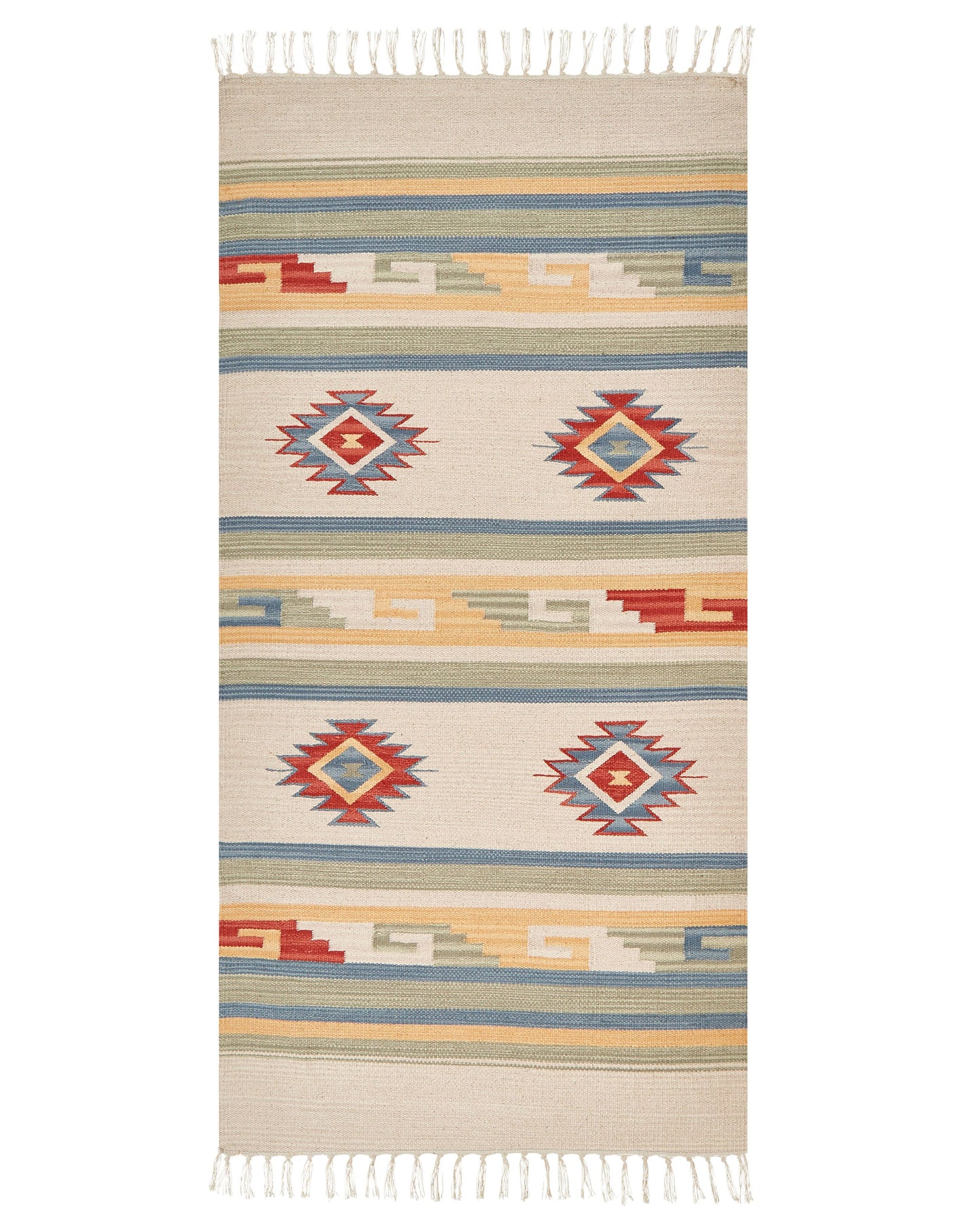 Klim Handwoven Kilim Area Rug 80 x 150 Beige Brown Reversible Tassels