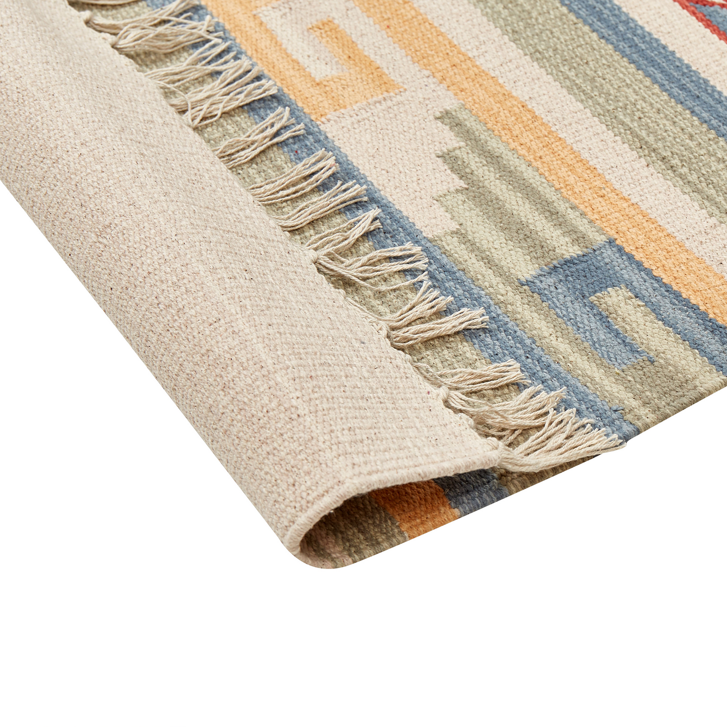 Klim Handwoven Kilim Area Rug 80 x 150 Beige Brown Reversible Tassels