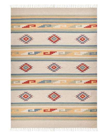 Klim Kilim Cotton Area Rug 140 x 200 Beige Brown Reversible Tassels