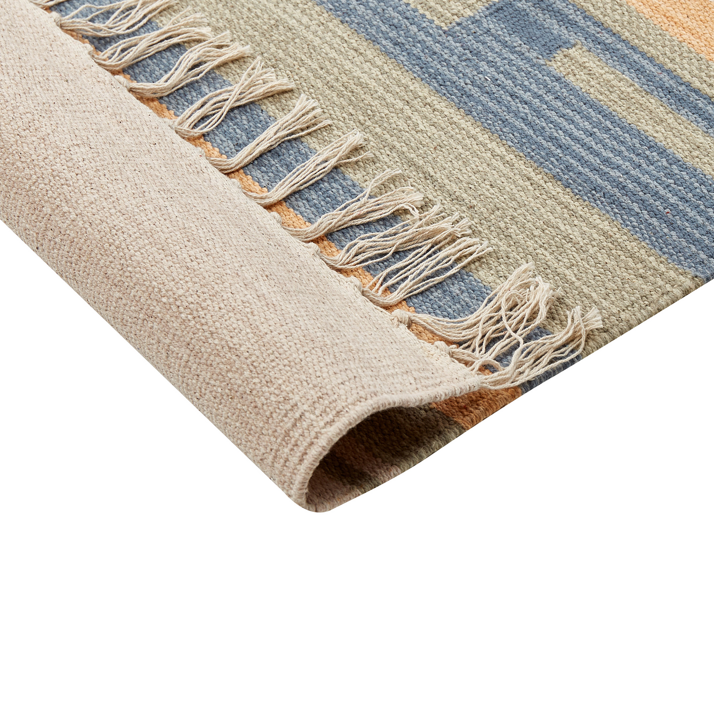 Klim Kilim Cotton Area Rug 140 x 200 Beige Brown Reversible Tassels
