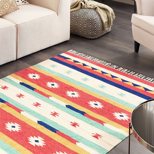 Klim Multicolour Cotton Area Rug 140 x 200cm Handwoven Tassels