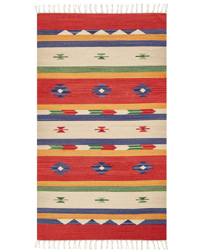 Klim Multicolour Cotton Kilim Area Rug 80 x 150cm Handwoven Tassels
