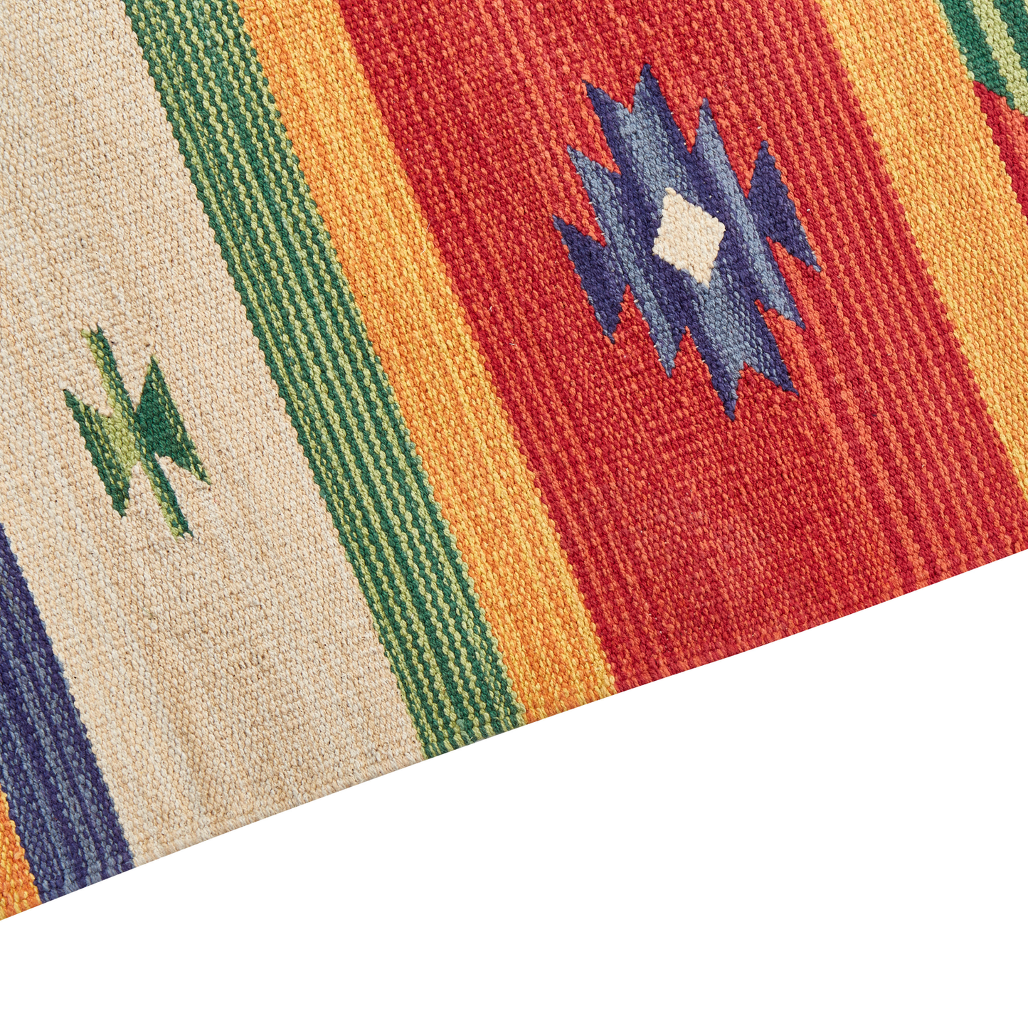 Klim Multicolour Cotton Kilim Area Rug 80 x 150cm Handwoven Tassels