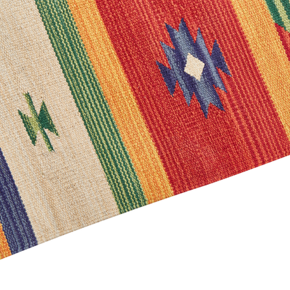 Klim Multicolour Cotton Kilim Area Rug 80 x 150cm Handwoven Tassels