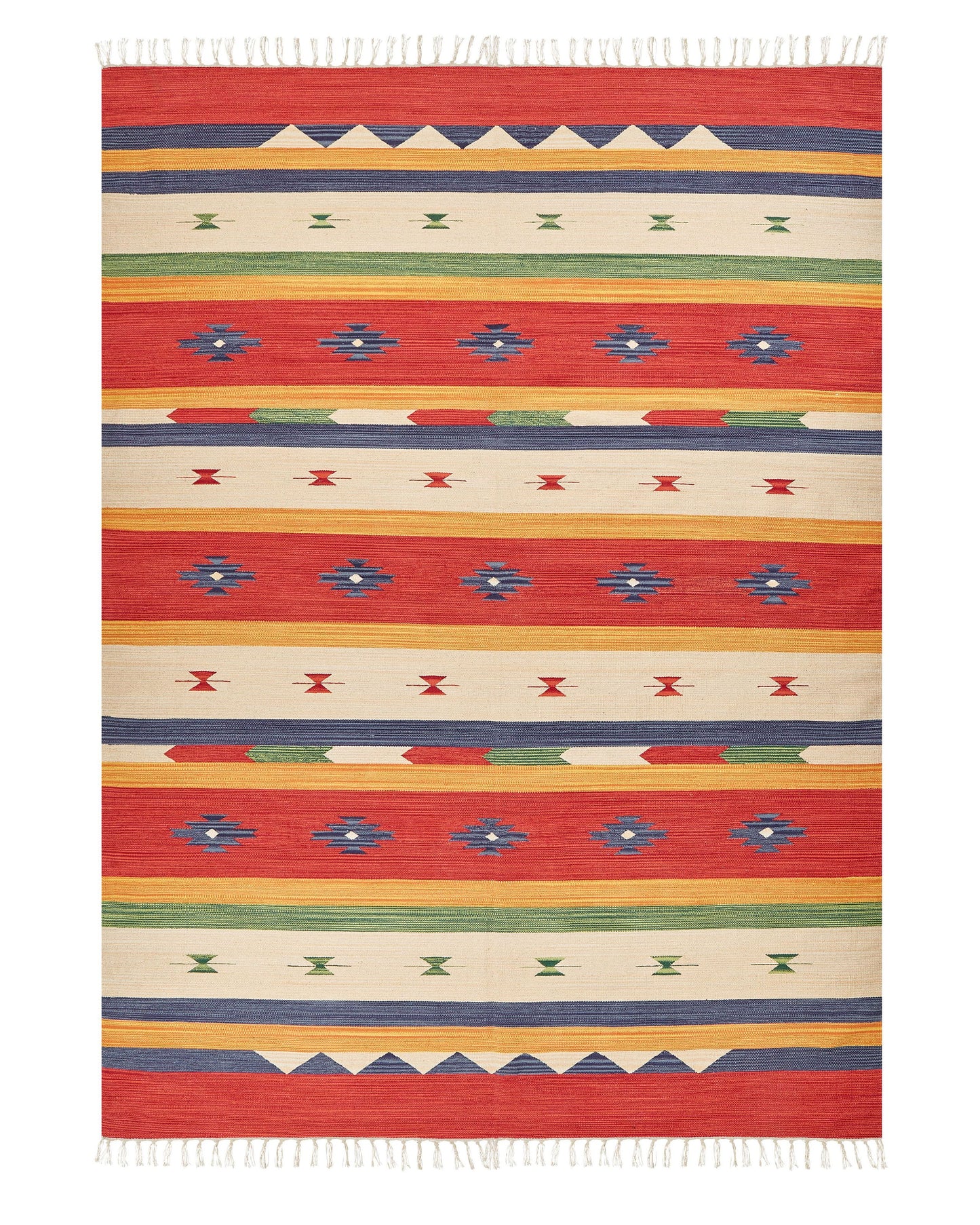 Klim Multicolour Cotton Area Rug 140 x 200 Handwoven Geometric Tassels