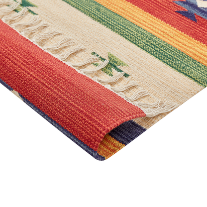 Klim Multicolour Cotton Area Rug 140 x 200 Handwoven Geometric Tassels