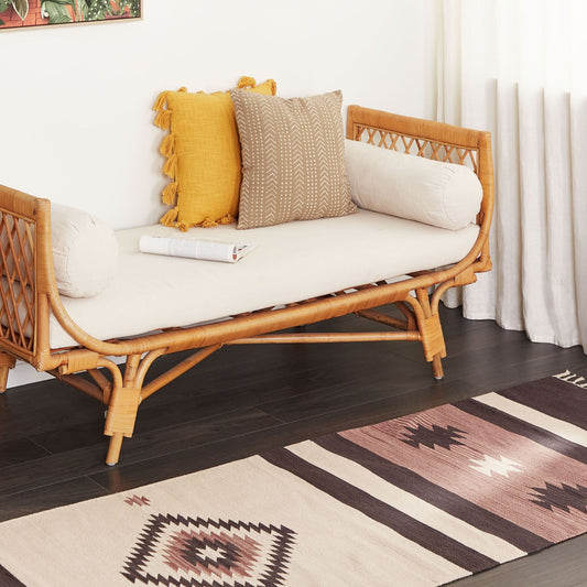 Klim Area Rug Beige And Brown Cotton 80 X 300cm Handwoven Kilim Geometric Reversible Pattern Tassels