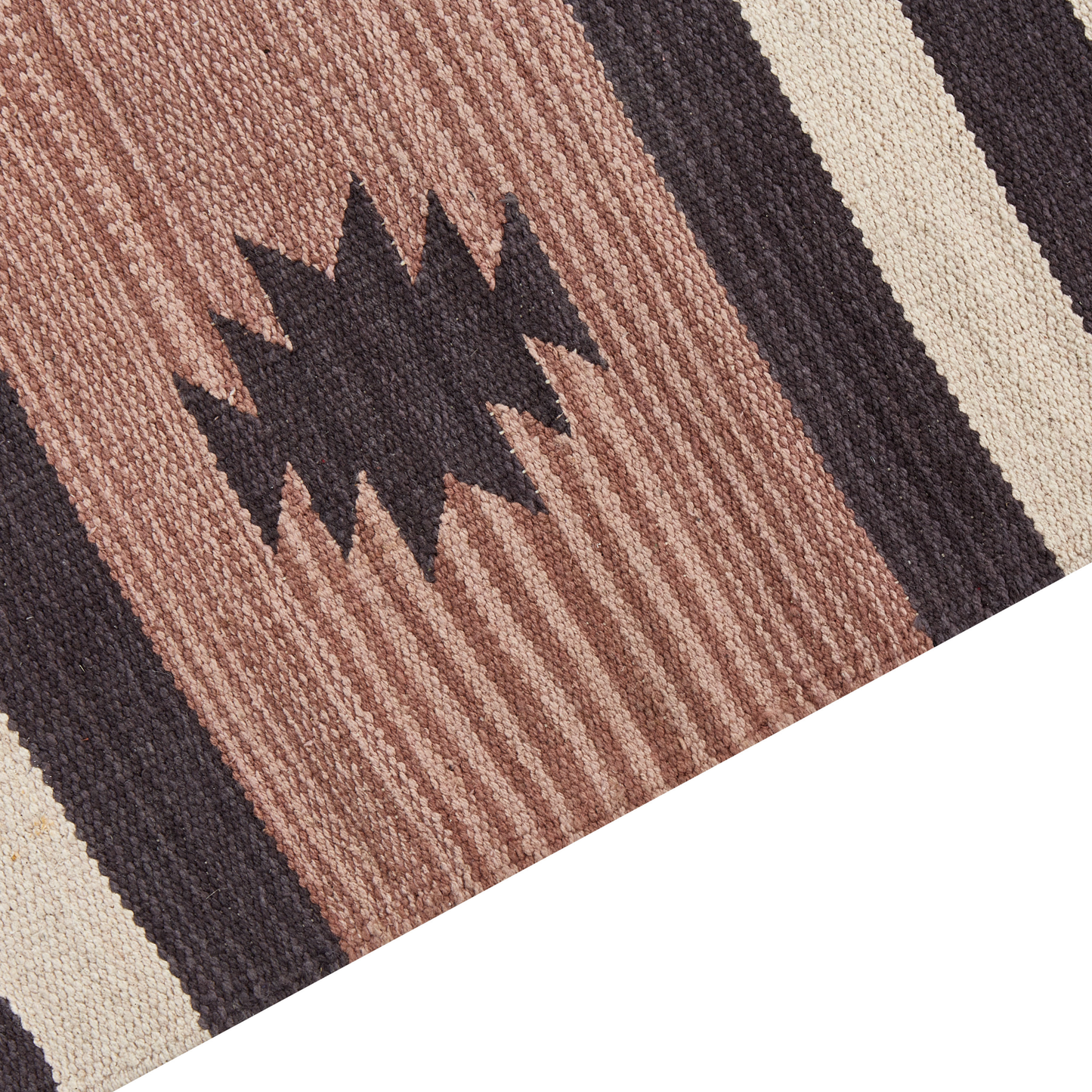 Klim Area Rug Beige And Brown Cotton 80 X 300cm Handwoven Kilim Geometric Reversible Pattern Tassels