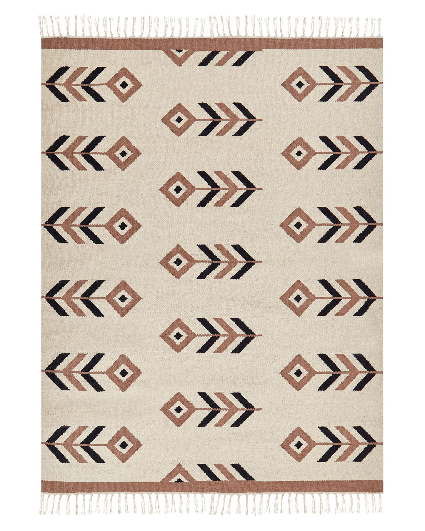 Kilim Area Rug Cotton 140 x 200cm Beige And Black Reversible Low Pile For Living Room