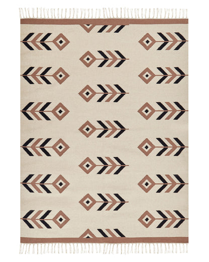 Kilim Area Rug Cotton 140 x 200cm Beige And Black Reversible Low Pile For Living Room