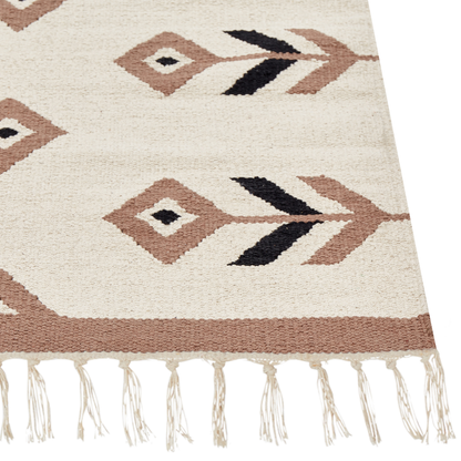 Kilim Area Rug Cotton 140 x 200cm Beige And Black Reversible Low Pile For Living Room
