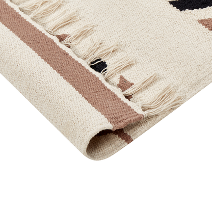 Kilim Area Rug Cotton 140 x 200cm Beige And Black Reversible Low Pile For Living Room