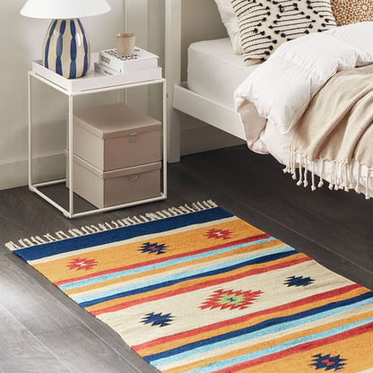 Kilim Area Rug Multicolour Cotton 80 x 150cm Handwoven Reversible Flat Weave With Tassels