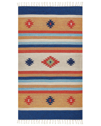 Kilim Area Rug Multicolour Cotton 80 x 150cm Handwoven Reversible Flat Weave With Tassels