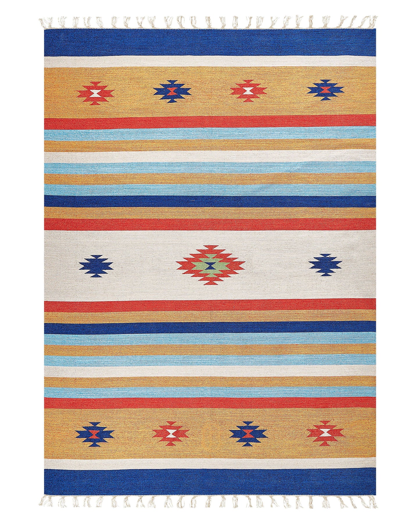 Kilim Area Rug Multicolor Cotton 140 X 200cm Handwoven Reversible Flat Weave Geometric Tassels
