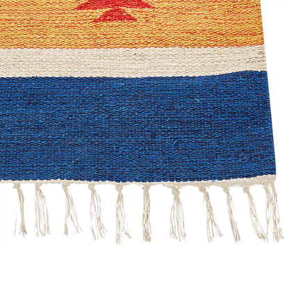 Kilim Area Rug Multicolor Cotton 140 X 200cm Handwoven Reversible Flat Weave Geometric Tassels