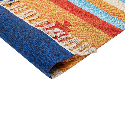 Kilim Area Rug Multicolor Cotton 140 X 200cm Handwoven Reversible Flat Weave Geometric Tassels