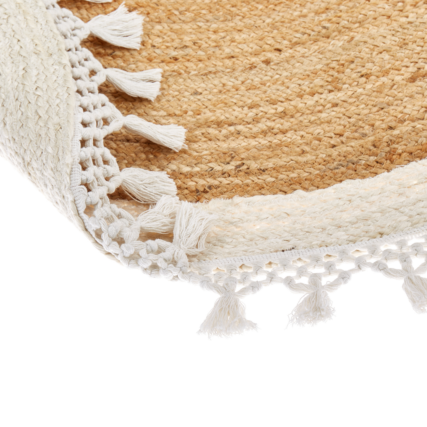 Round Jute Rug 140cm Beige White Handwoven Braided Spiral