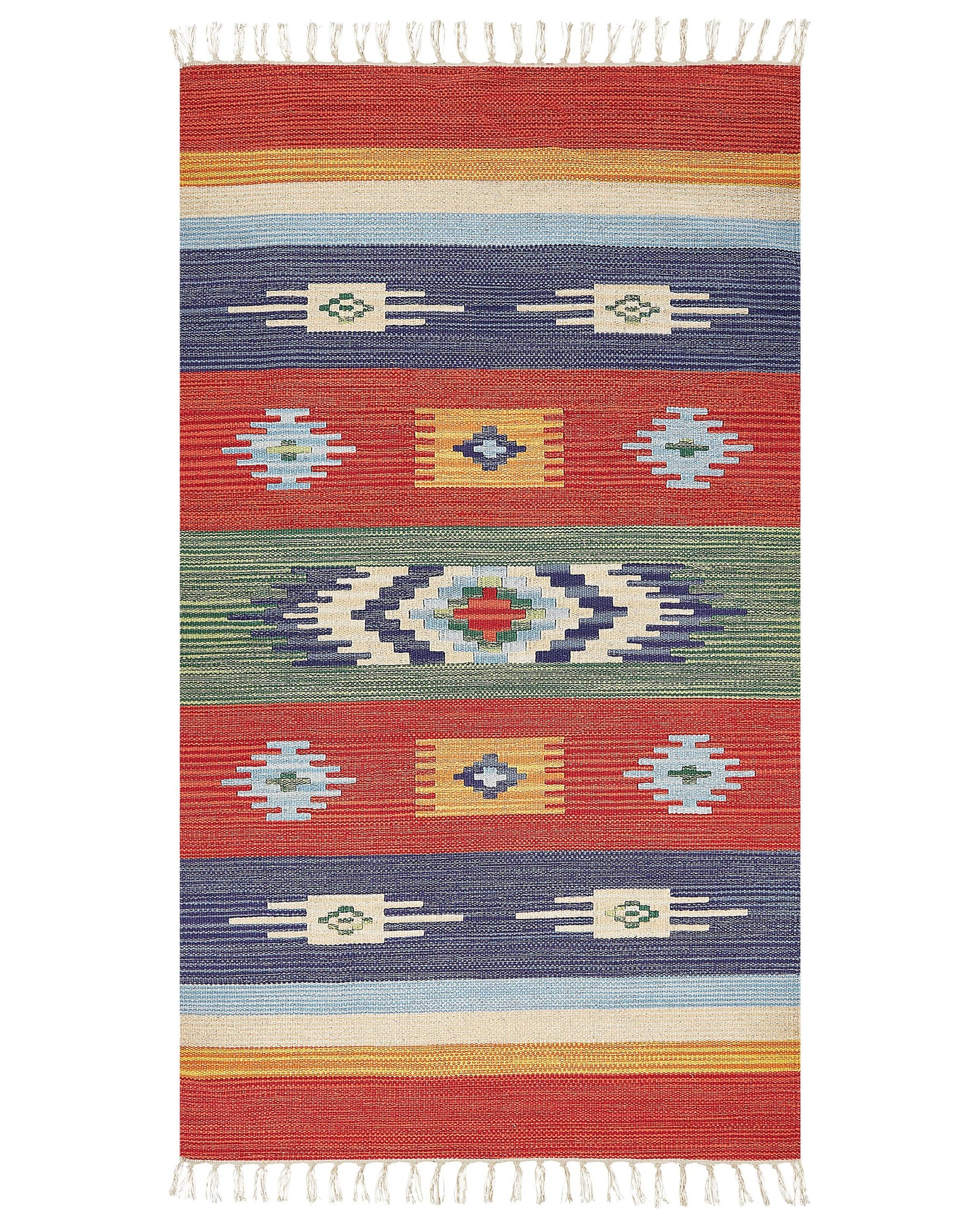 Kilim Handwoven Multicolour Cotton Rug 80 x 150cm Reversible Flat Weave