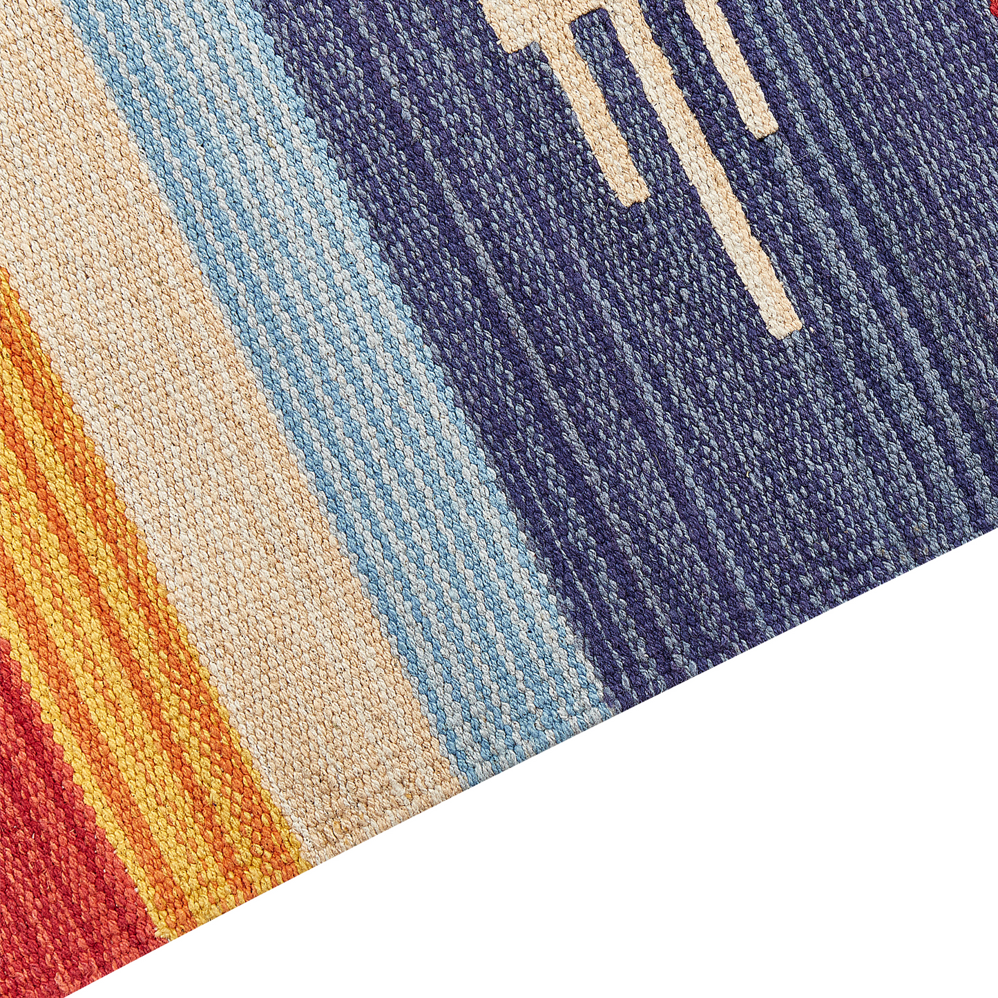 Kilim Handwoven Cotton Area Rug Multicolor 140 x 200cm Reversible Flat Weave Geometric Tassels Boho Living Room