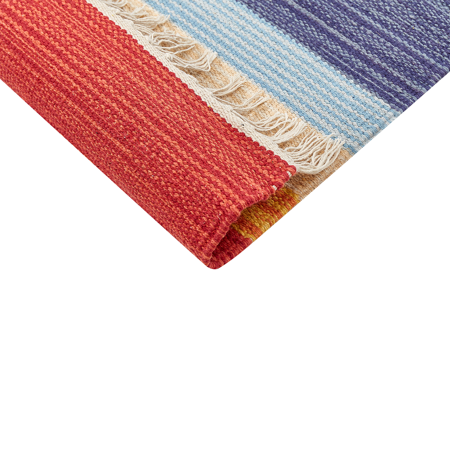 Kilim Handwoven Cotton Area Rug Multicolor 140 x 200cm Reversible Flat Weave Geometric Tassels Boho Living Room