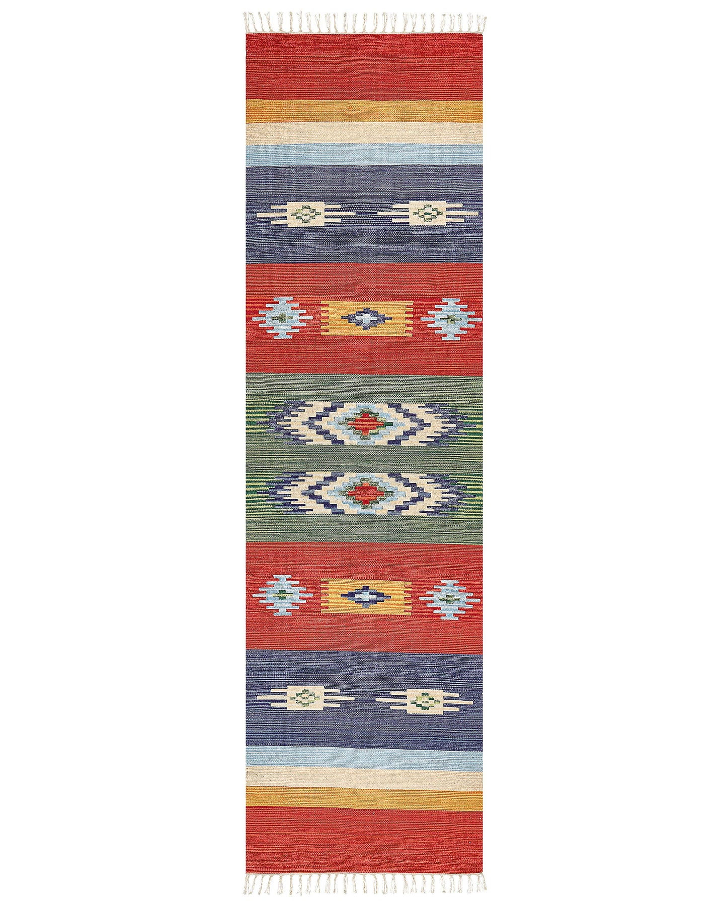 Kilim Handwoven Multicolour Area Rug 80 x 300cm Reversible Tassels