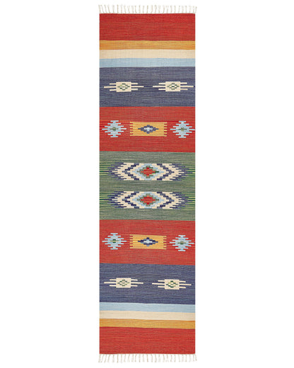 Kilim Handwoven Multicolour Area Rug 80 x 300cm Reversible Tassels