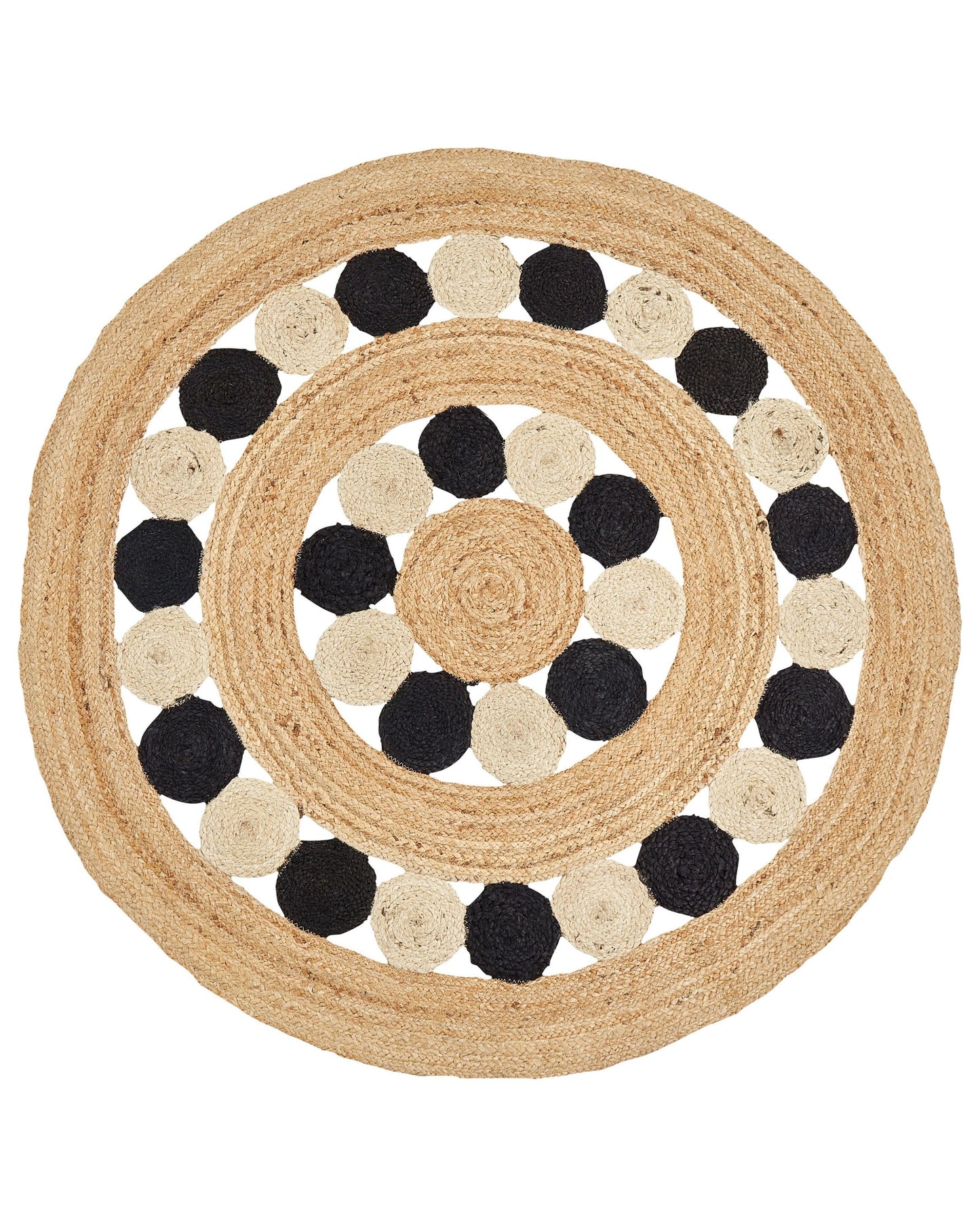 Natura Home Boho Round Jute Area Rug Beige And Black 140cm