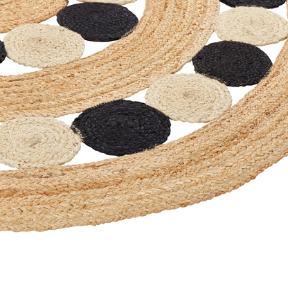 Natura Home Boho Round Jute Area Rug Beige And Black 140cm