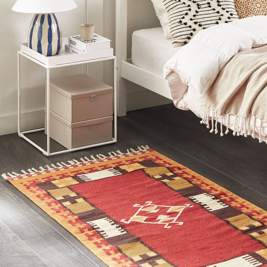 Kilim Handwoven Multicolour Area Rug 80 x 150cm Reversible Tassels