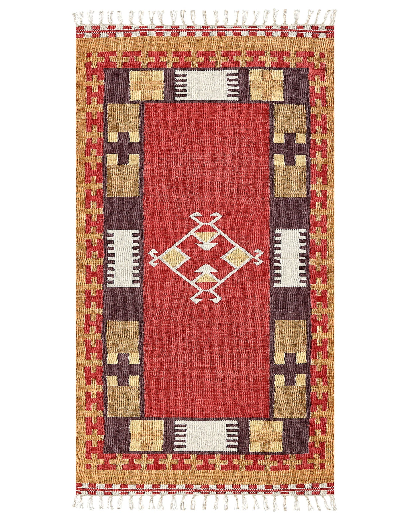 Kilim Handwoven Multicolour Area Rug 80 x 150cm Reversible Tassels