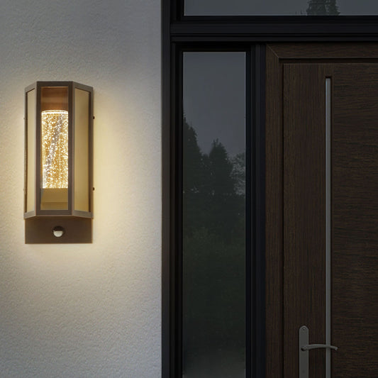 Outdoor Wall Light LED Lamp Brown Iron Glass 33cm Motion Sensor