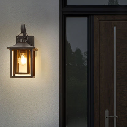 Outdoor Wall Light Lantern Black Iron Glass 34cm