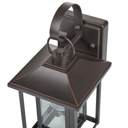 Outdoor Wall Light Lantern Black Iron Glass 34cm