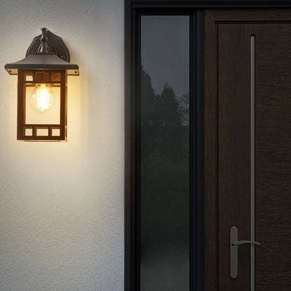 Outdoor Wall Light Black Iron Glass 28cm Retro Lantern