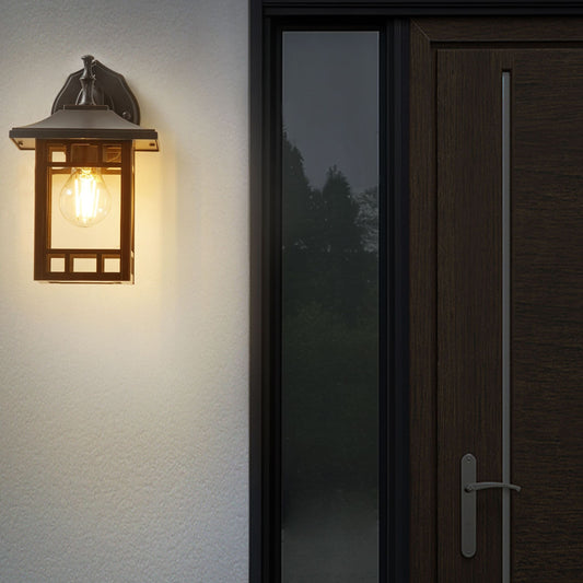 Outdoor Wall Light Black Iron Glass 28cm Retro Lantern