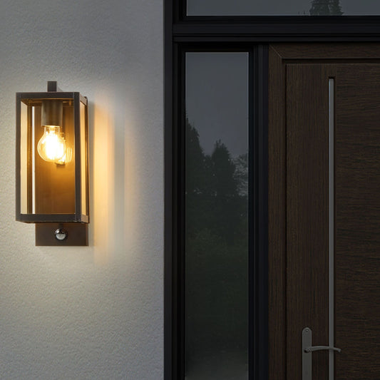 Outdoor Wall Light Black Iron Glass 33cm With Motion Sensor Retro Design