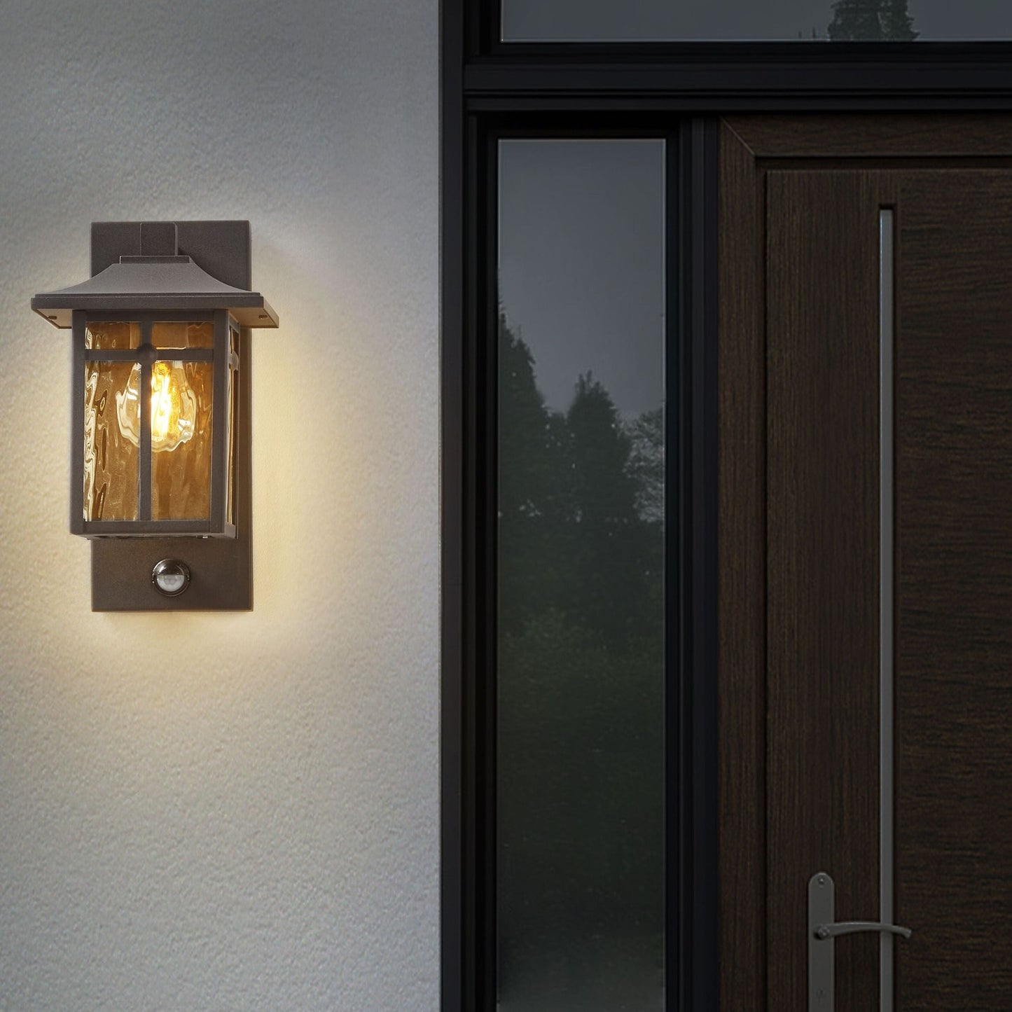 Outdoor Wall Light Black Iron Glass 30cm Motion Sensor