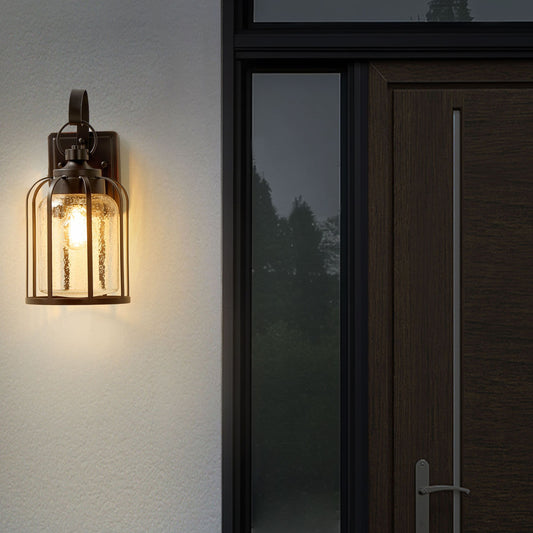 Outdoor Wall Light Lamp Black Iron Glass 36cm Retro