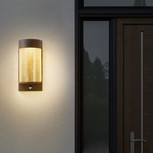 Outdoor LED Wall Light Sconce Black Matte Glass Iron With Motion Sensor Modern Design For Patio Garden
