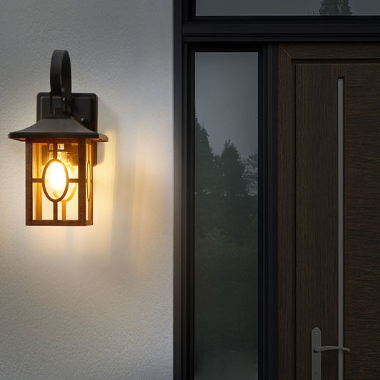 Matte Outdoor Wall Light Brown Sconce E27 Iron Glass Traditional Patio Garden
