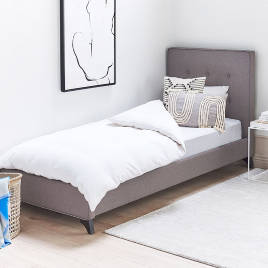 Grey Upholstered Bed Frame 90 x 200 Tufted Headboard