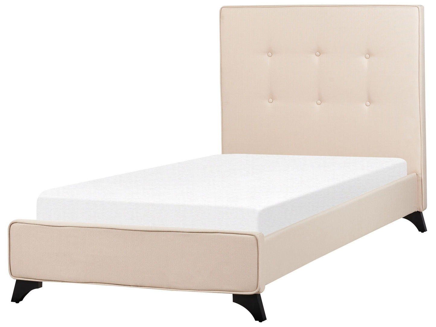 Bed Frame Beige Upholstery 90 x 200cm EU Single Tufted Headboard Rubberwood Legs Slatted Modern Design