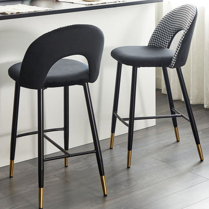 Velvet Steel Bar Chairs Set of 2 Black White with Gold Ends