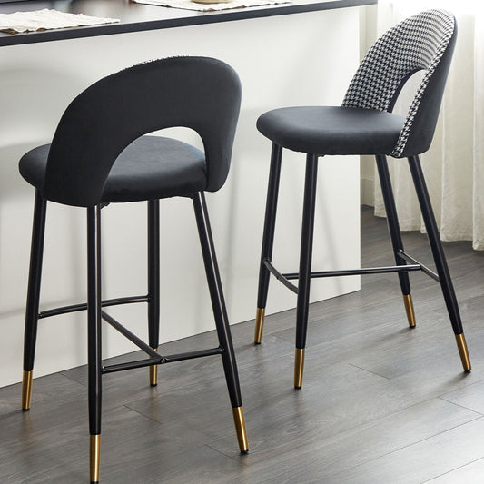 Velvet Steel Bar Chairs Set of 2 Black White with Gold Ends