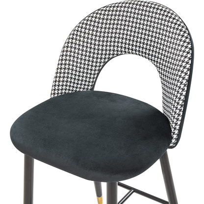 Velvet Steel Bar Chairs Set of 2 Black White with Gold Ends