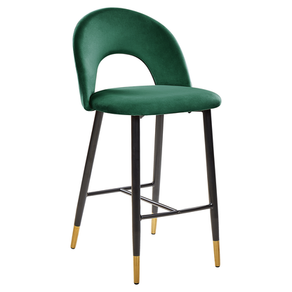 Emerald Green Velvet Bar Chairs Set Of 2 Black Steel With Gold Ends